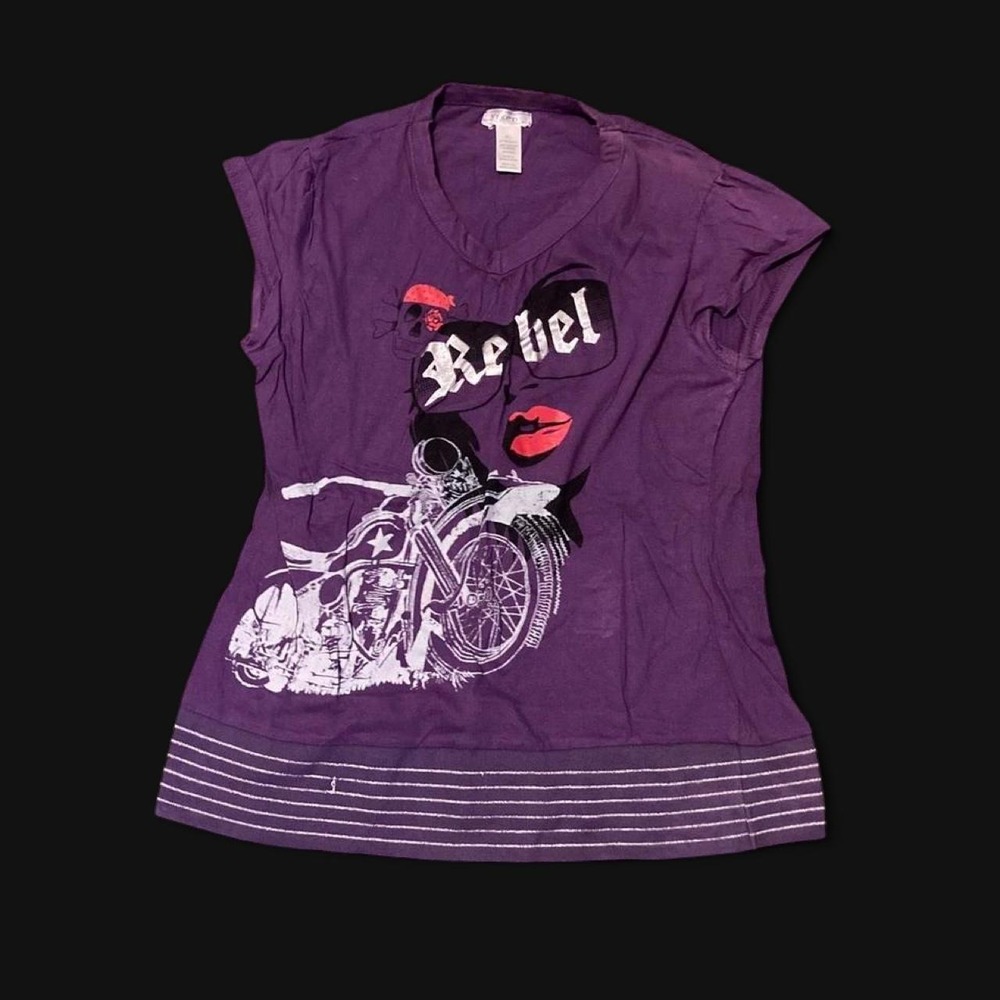 Vixen motorcycle graphic t shirt top fitted‎ y2k ribbing cotton XL/15.25